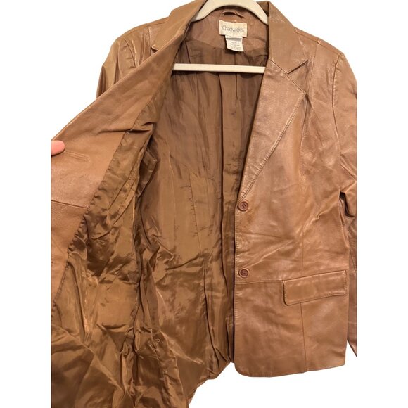 Vintage Chadwicks Womens Leather Blazer Size 12 Brown Single-Breasted Jacket Ful - Picture 6 of 7